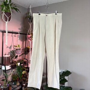 Pleated Chino Pants Classic Fit Casual Trousers Beige Size 34